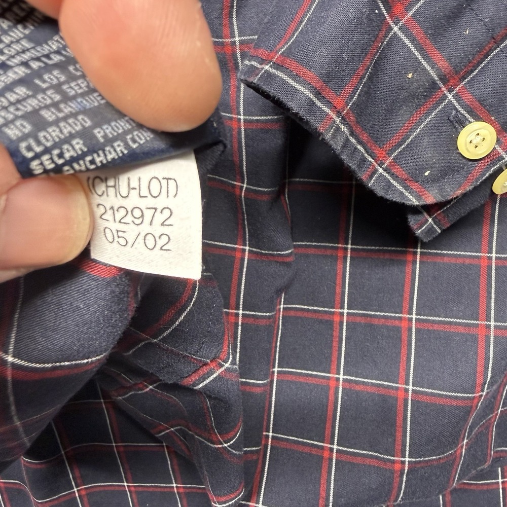 Tommy Hilfiger Shirt Mens XL  Blue Plaid Button Down Long Sleeve Flag Logo VTG - Picture 13 of 16